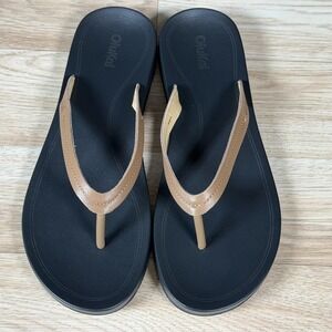 OluKai Lalahi Sandals Womens Size 10 Black Brown Beach Slippers Arch Support